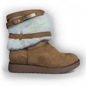 Bebe Leiana Faux Suede Fur Boots Brown Tan Size 6